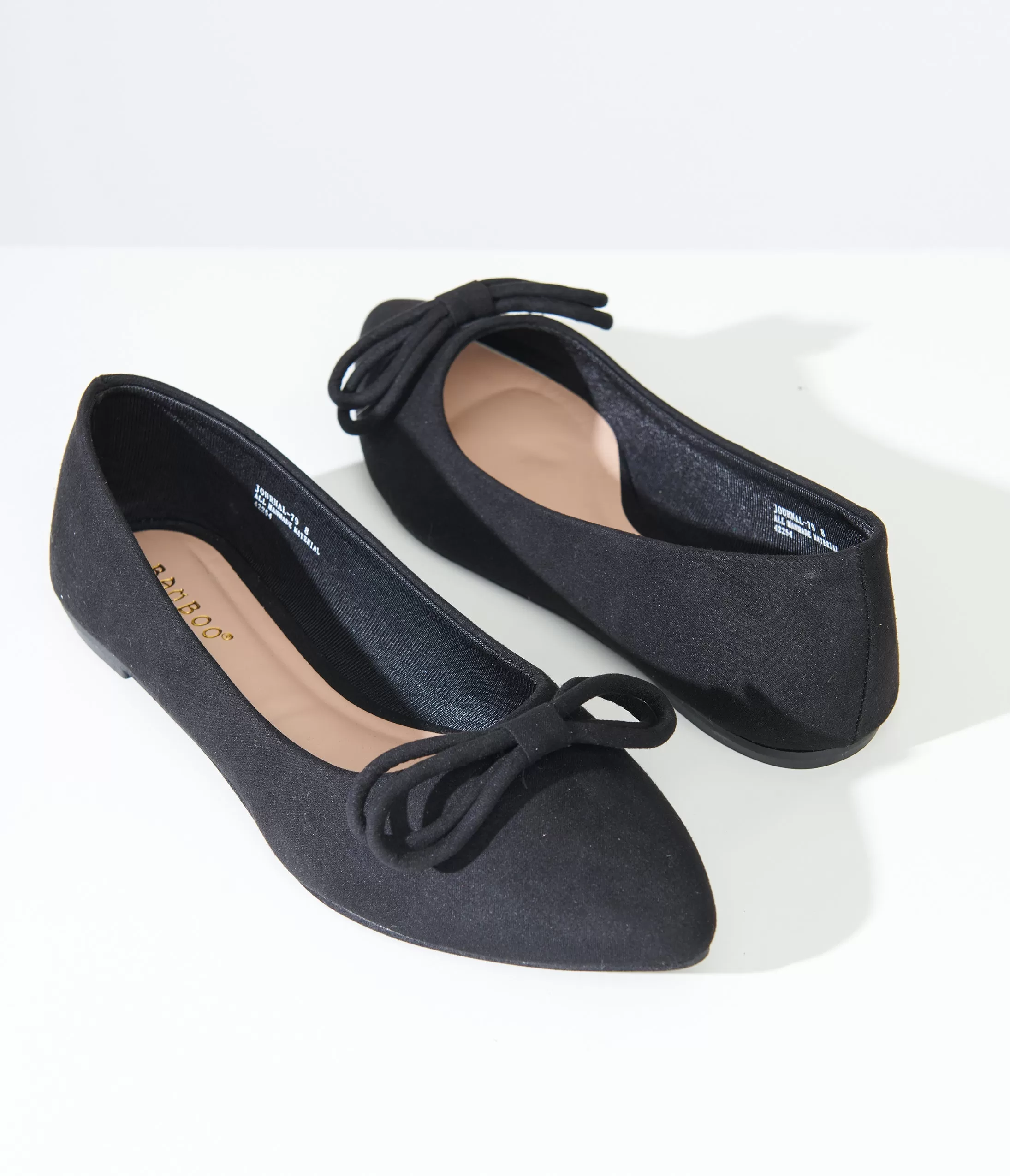 1960s Black Bow Pointed Ballet Flats