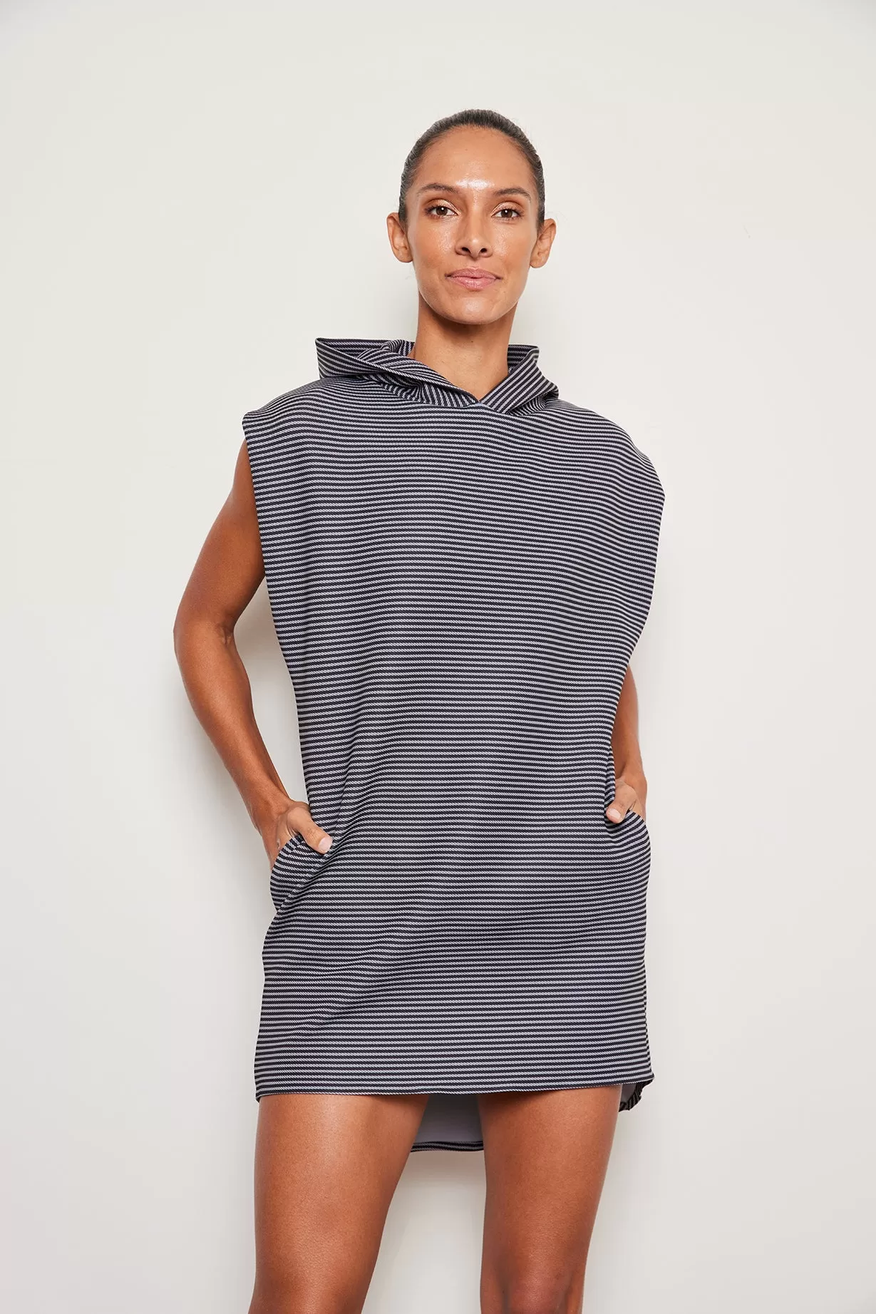 6STRIPE PHOENIX PLUSH HOODIE DRESS IN AIRE - NEROSTRIPE