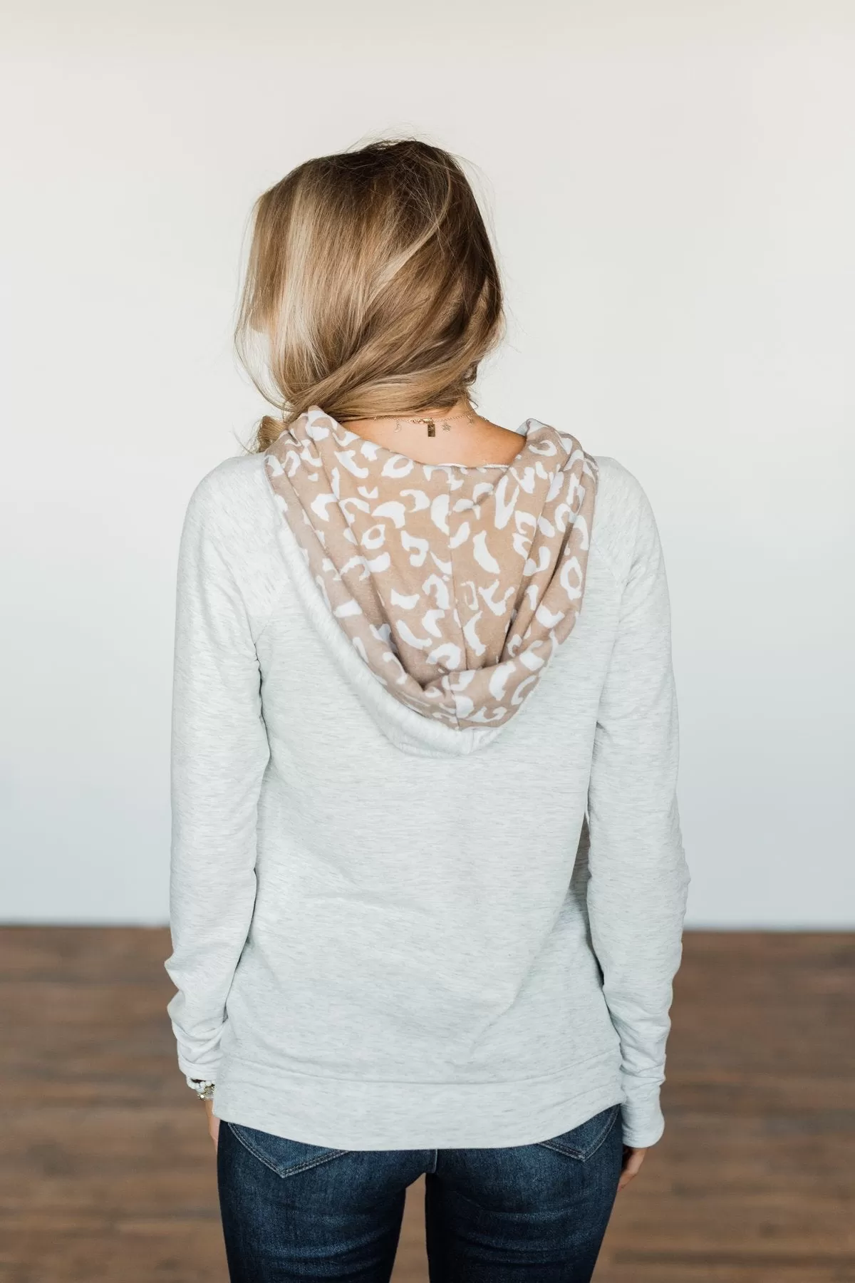 A Wild Life Leopard Hoodie- Heathered Oatmeal & Beige