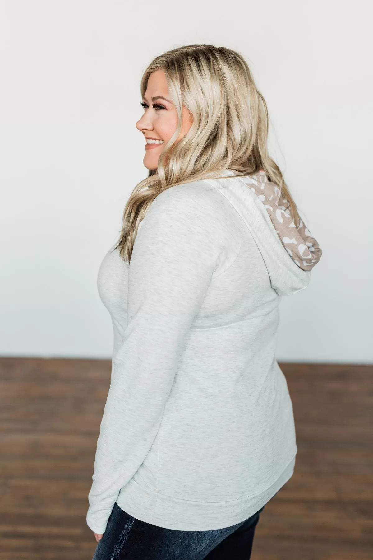 A Wild Life Leopard Hoodie- Heathered Oatmeal & Beige