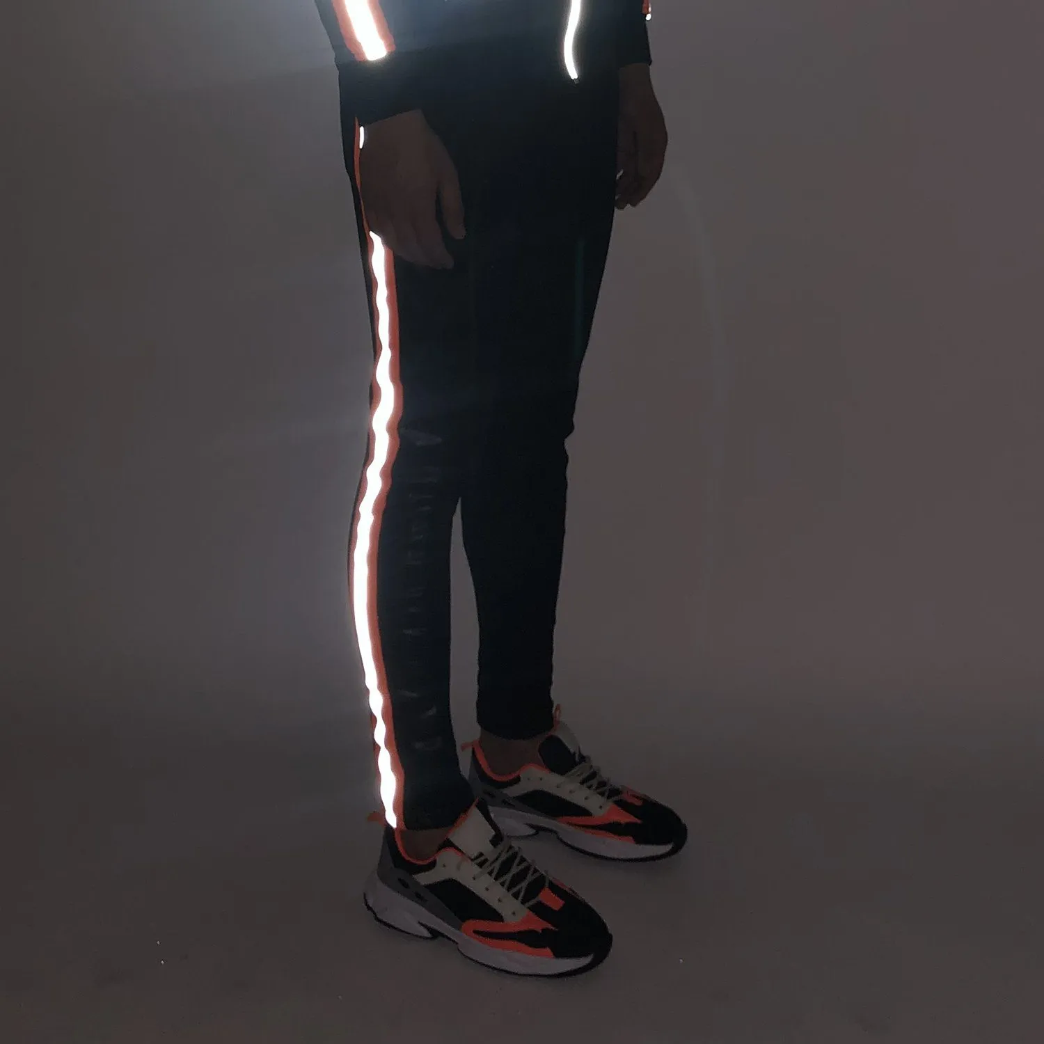 All Black Neon Orange Reflective Joggers