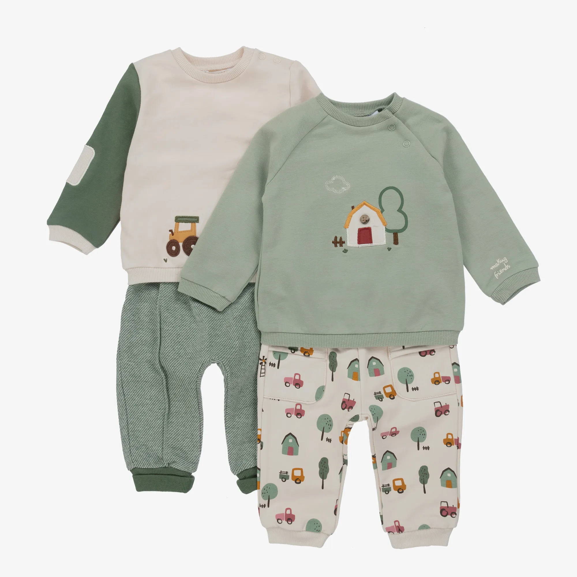 Baby Boys Green Cotton Tracksuits (2 Pack)