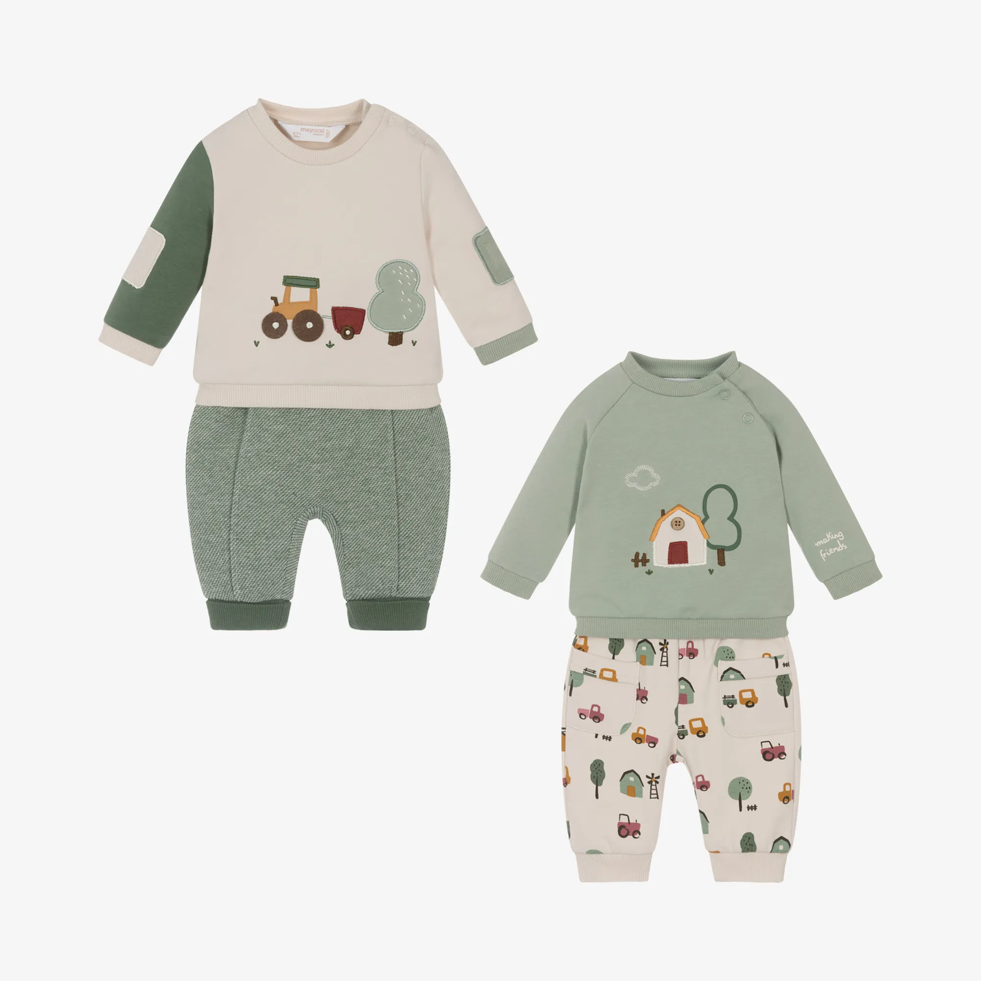 Baby Boys Green Cotton Tracksuits (2 Pack)