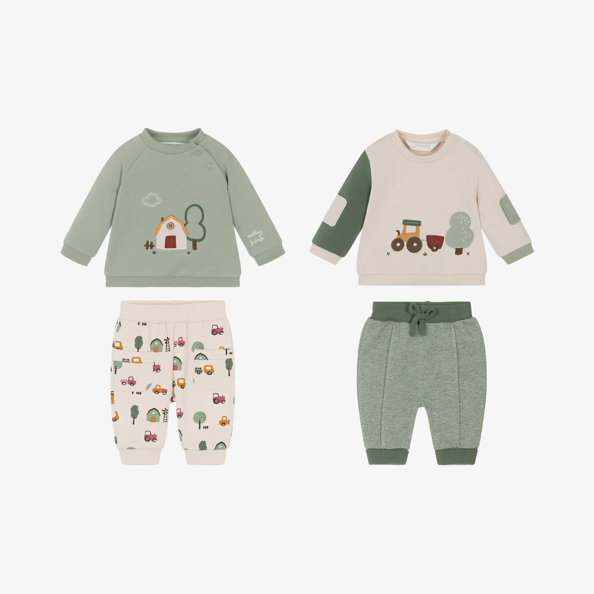 Baby Boys Green Cotton Tracksuits (2 Pack)