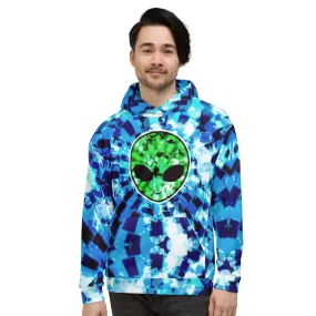 Blue Acid Wash Alien Tie-Dye Pullover Hoodie