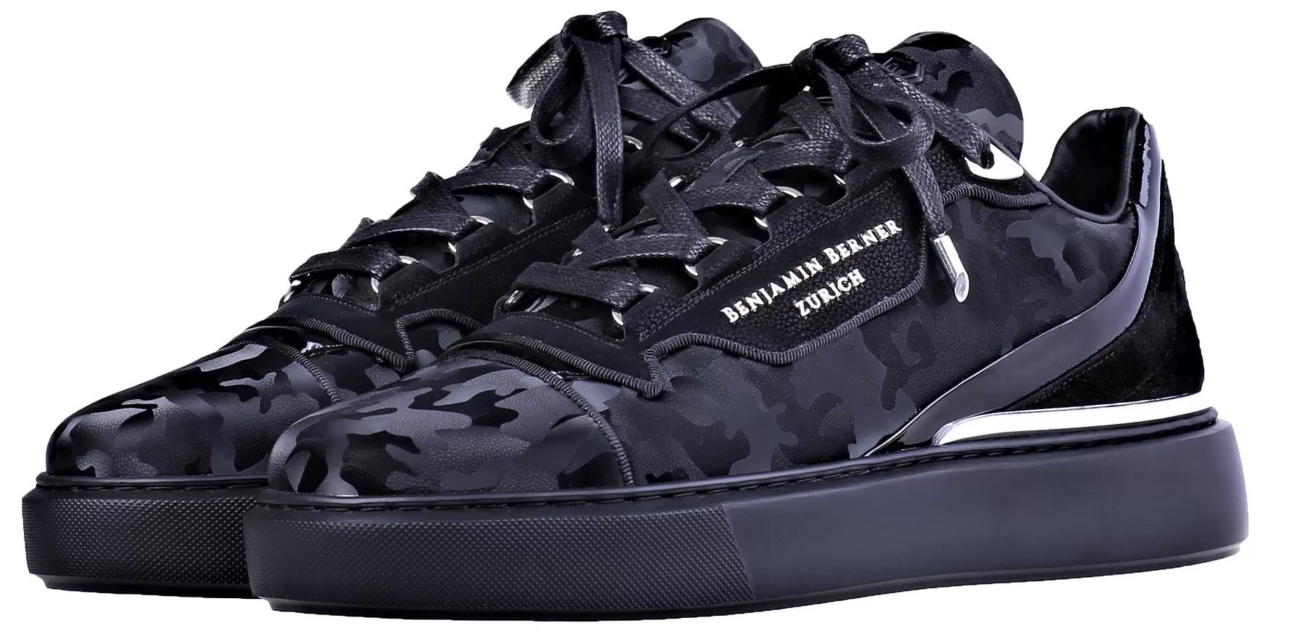 BNJ RAPHAEL Low-Top  ALL BLACK REFLECTIVE CAMOUFLAGE CALFSKIN