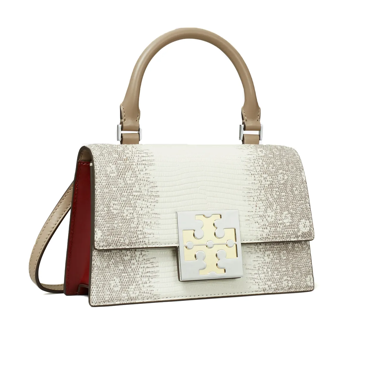 Bon Bon Lizard-Embossed Mini Bag -White