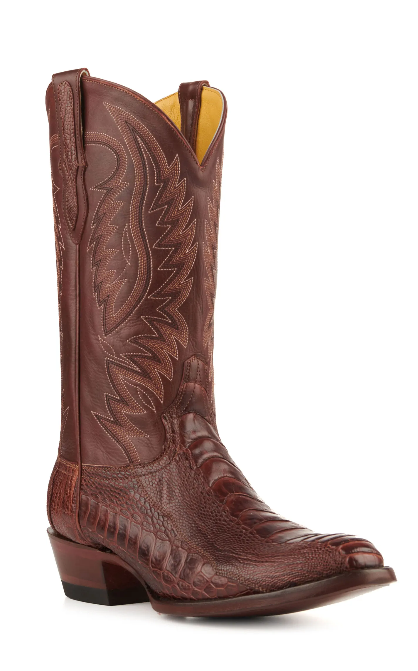 Cavender's Men's Brandy Ostrich Leg R-Toe Exotic Cowboy Boots