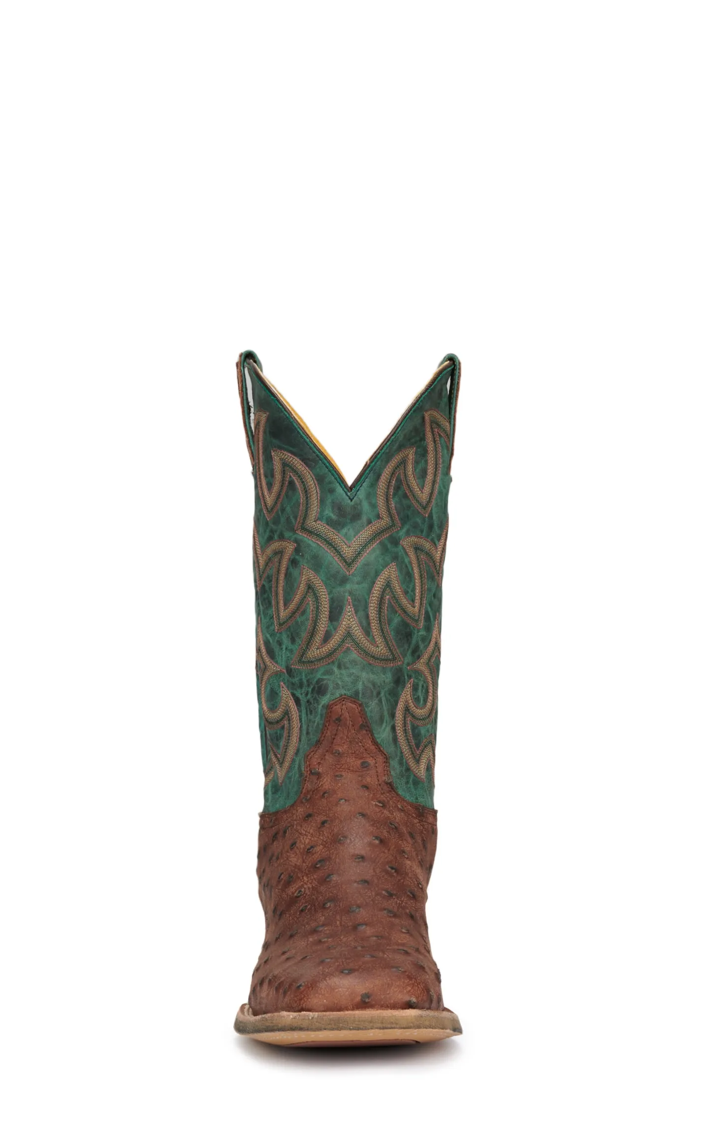 Cavender's Men's Rustic Chocolate & Turquoise Ostrich Print Wide Square Toe Cowboy Boots