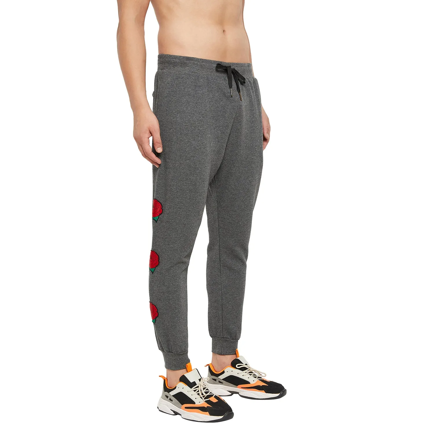 CHARCOAL OVERSIZED ROSE PATCHED JOGGERS