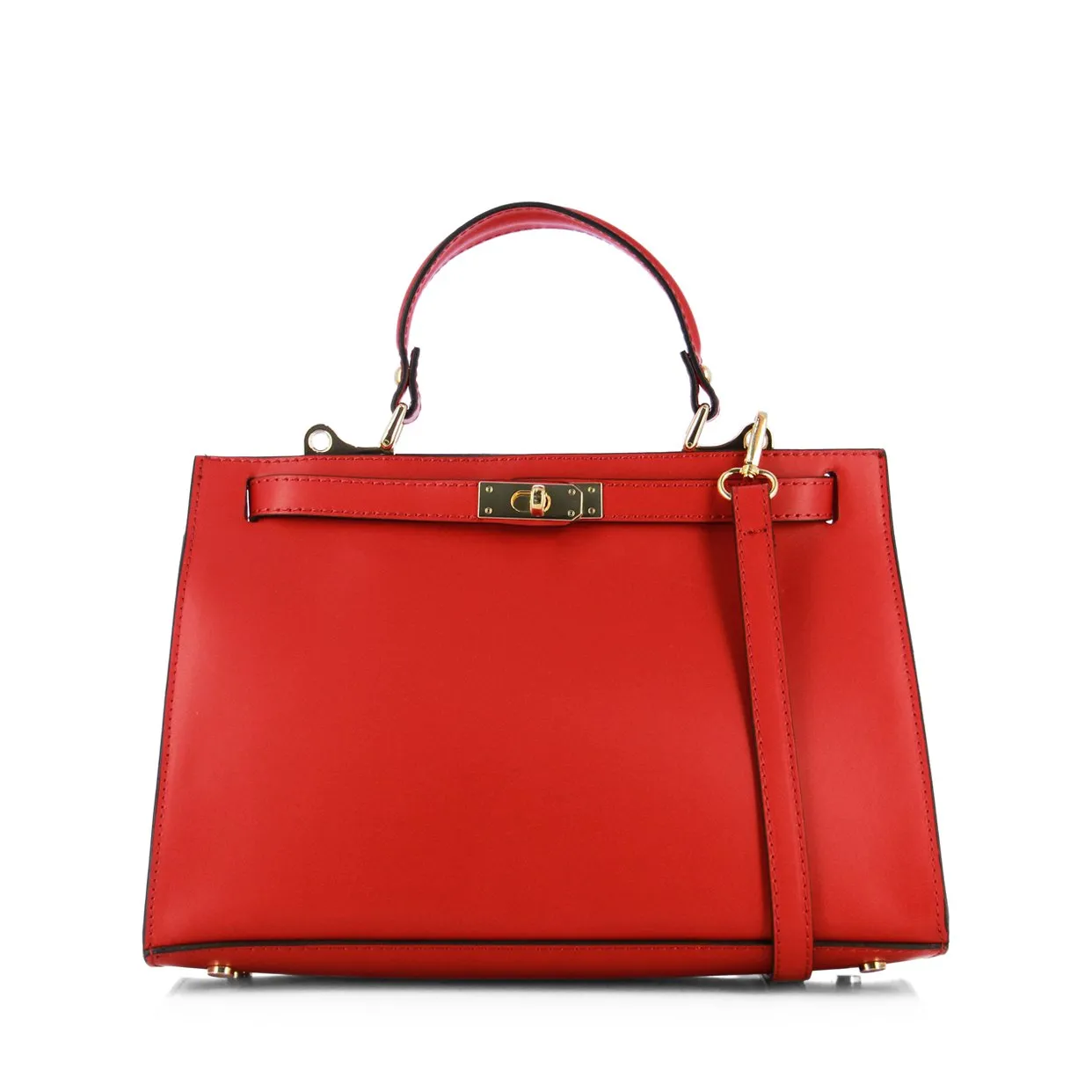 Classic Leather Satchel Bag -Red