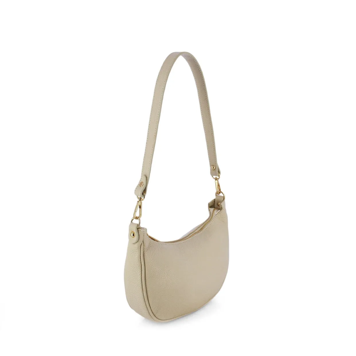 Classic Leather Shoulder Bag -Beige