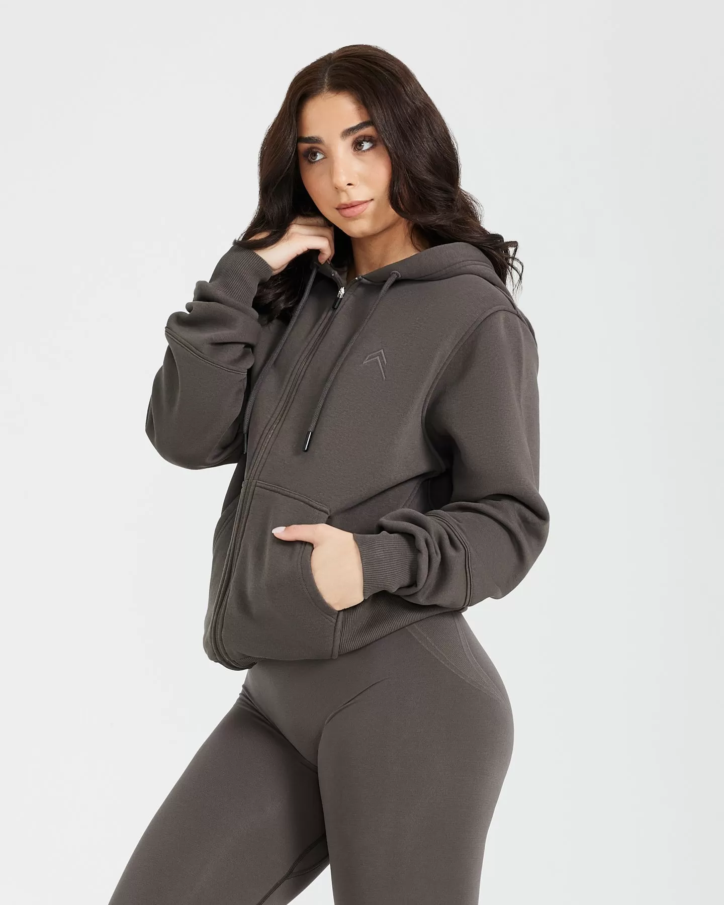 Classic Lounge Oversized Zip Through Hoodie | Deep Taupe