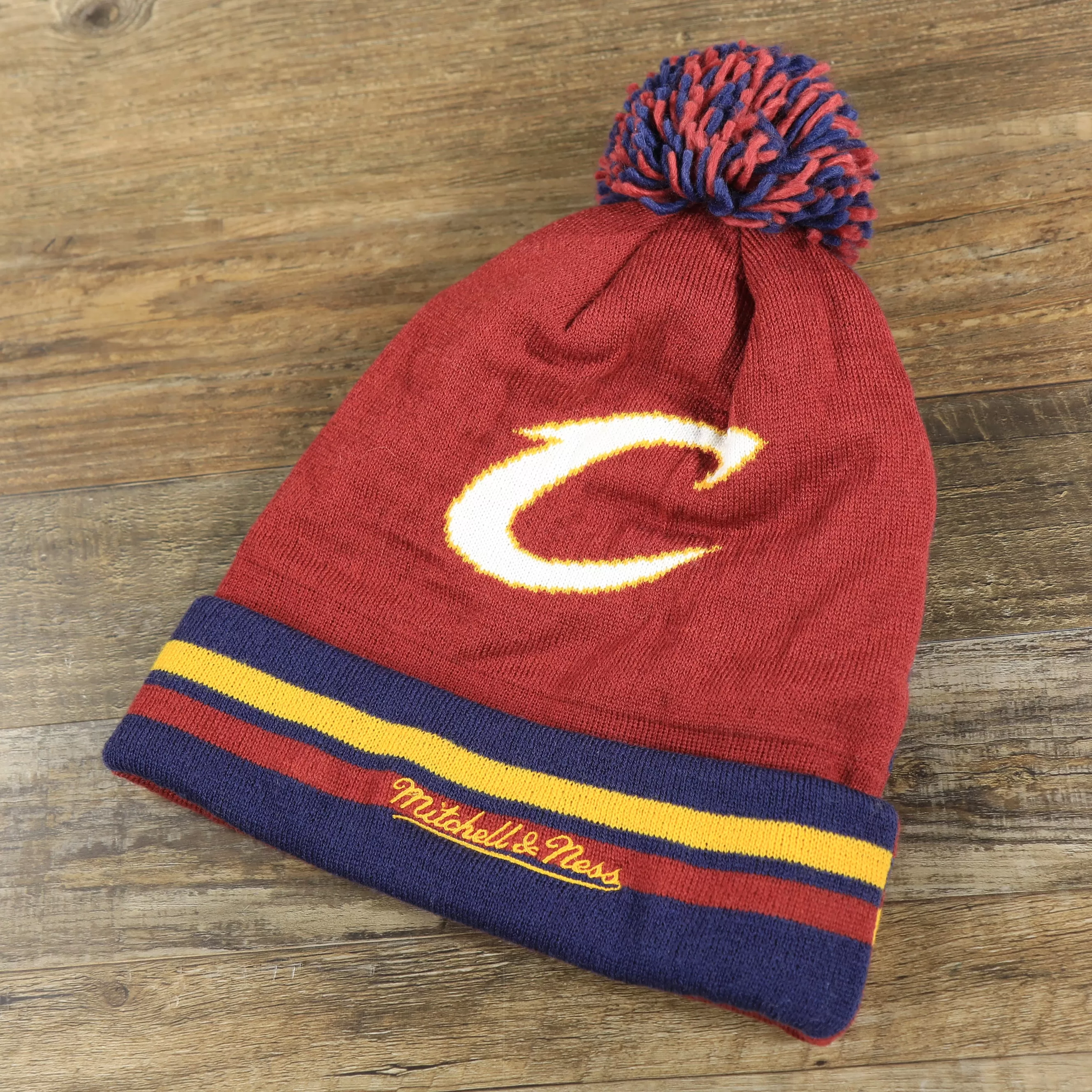 Cleveland Cavaliers Retro Logo Two Sided Cuffed Winter Beanie | Maroon And Navy Blue Winter Beanie