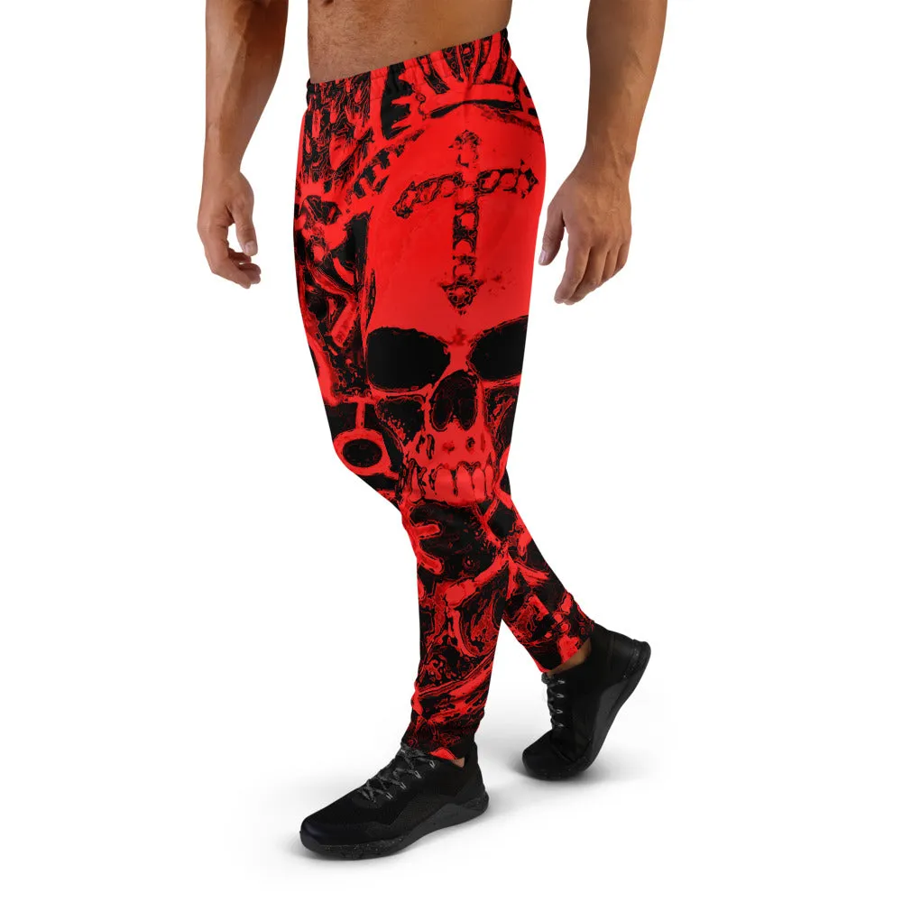 Crimson Steampunk Skull Slim Fit Men's Joggers