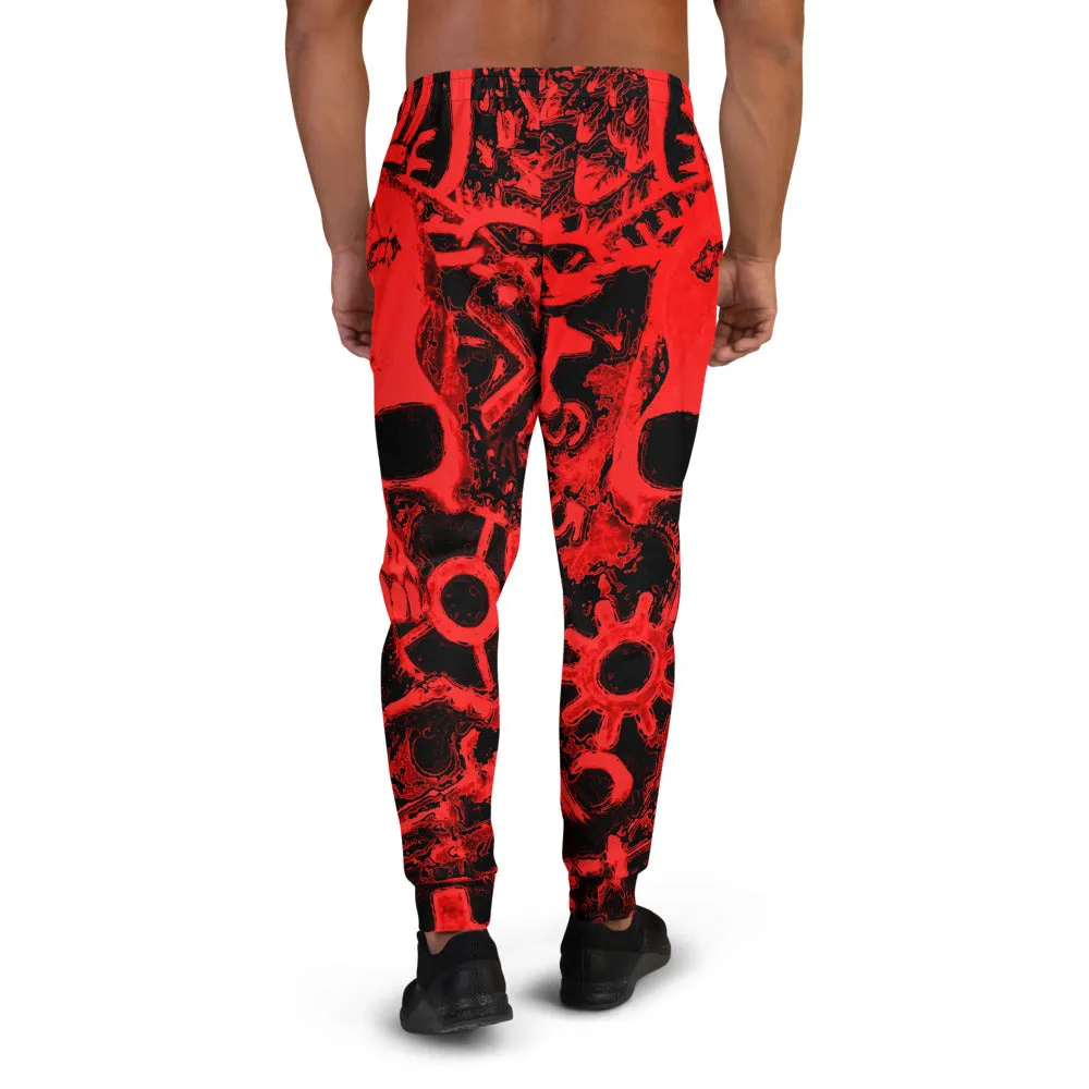 Crimson Steampunk Skull Slim Fit Men's Joggers