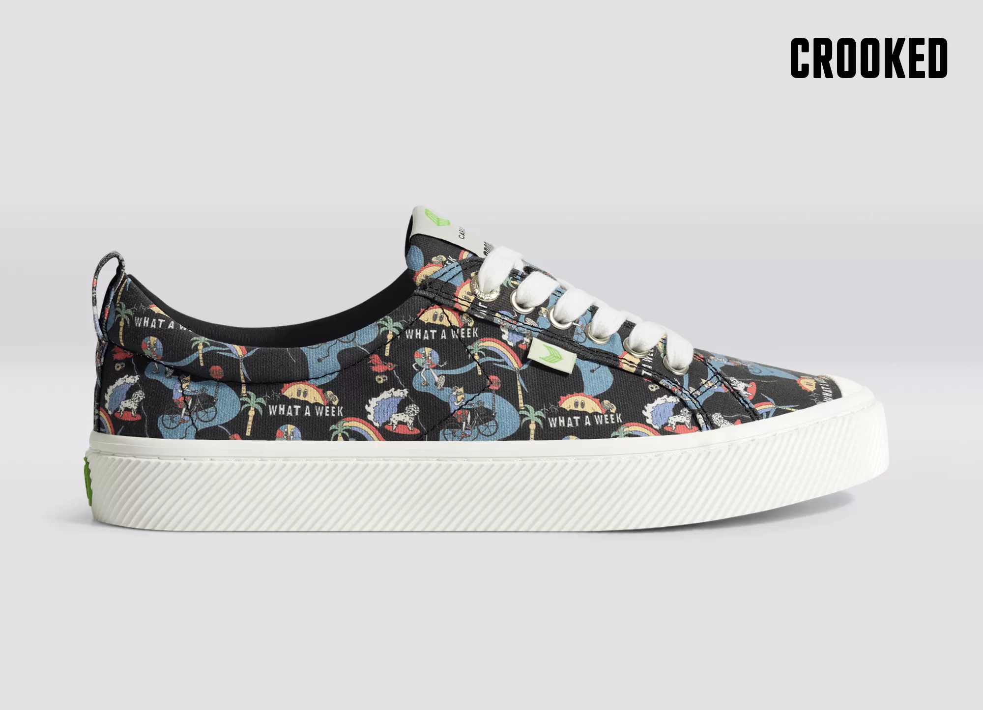 Crooked OCA Low Black Graphic Print Canvas Sneaker Women