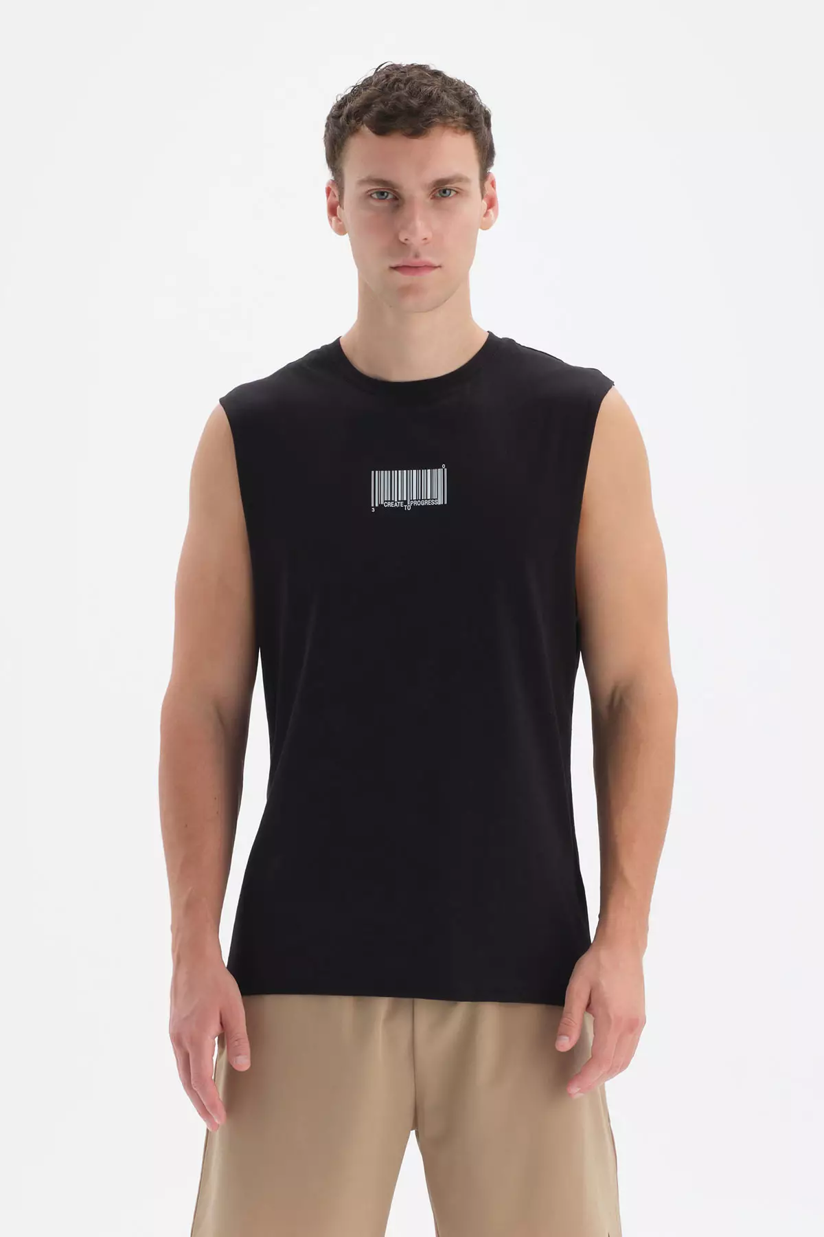 DAGİ Black T-shirt, Crew Neck, Regular Fit, Sleeveless Activewear for Men