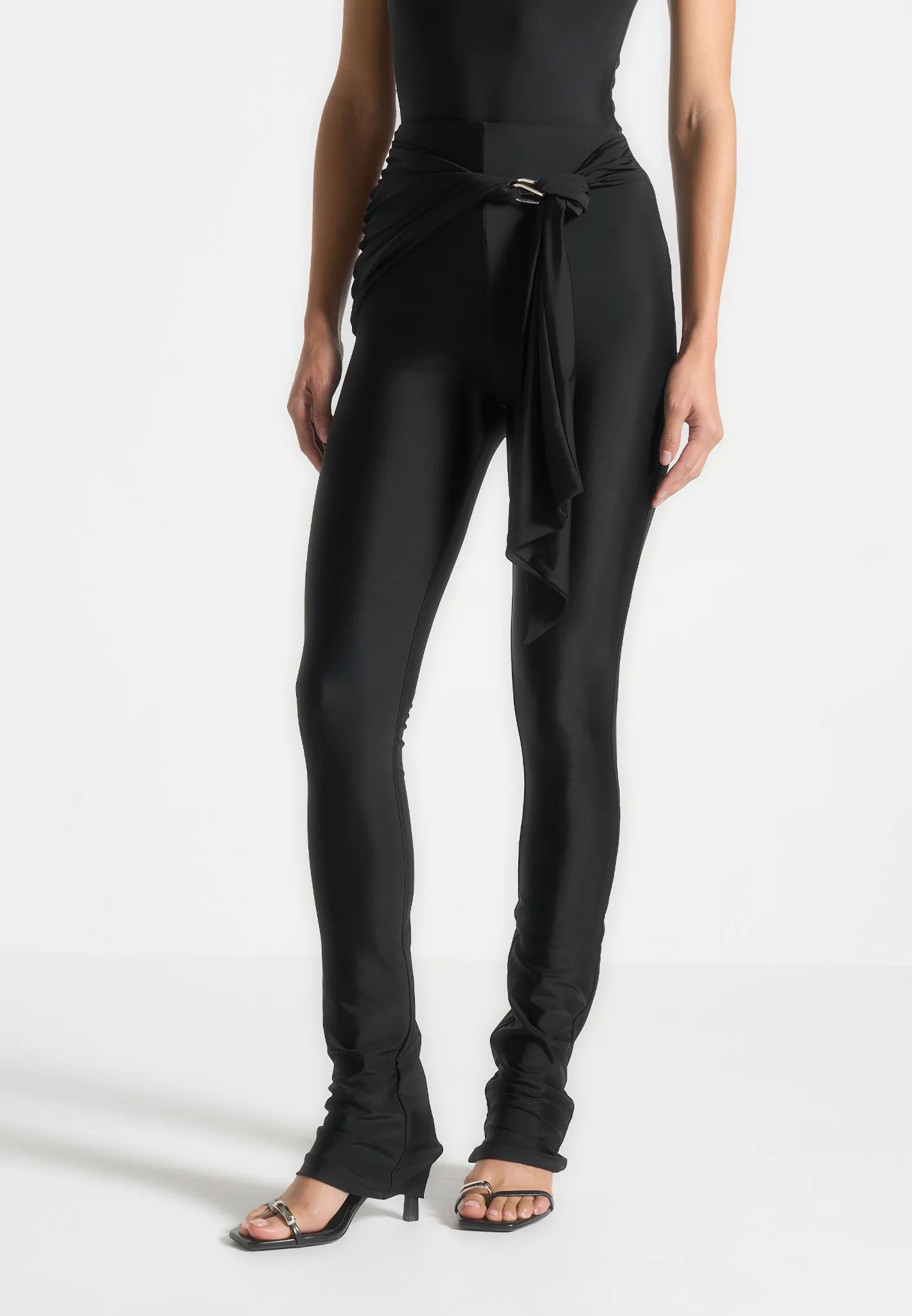 Draped Hardware Detail Leggings - Black