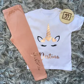 Dusty Pink Unicorn T-Shirt Leggings Set