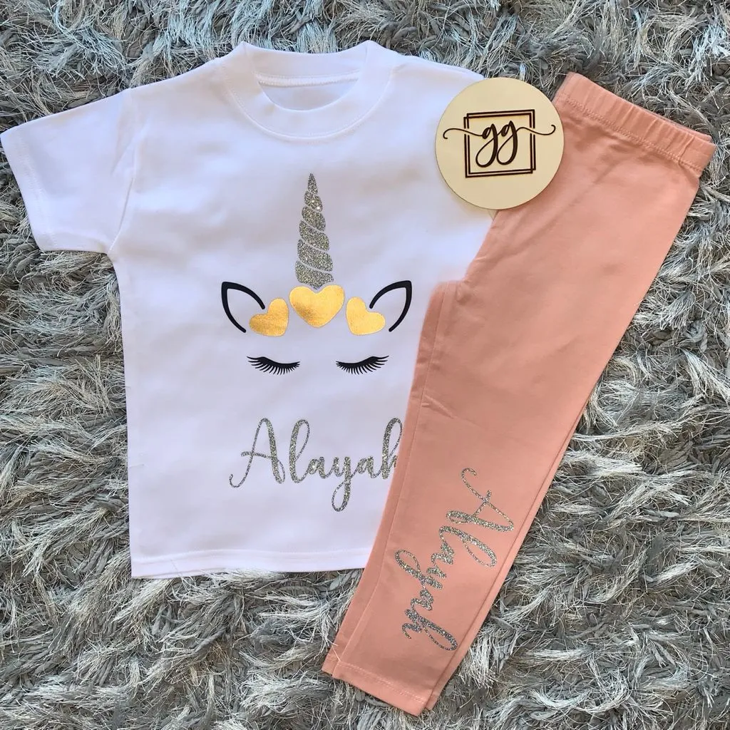 Dusty Pink Unicorn T-Shirt Leggings Set