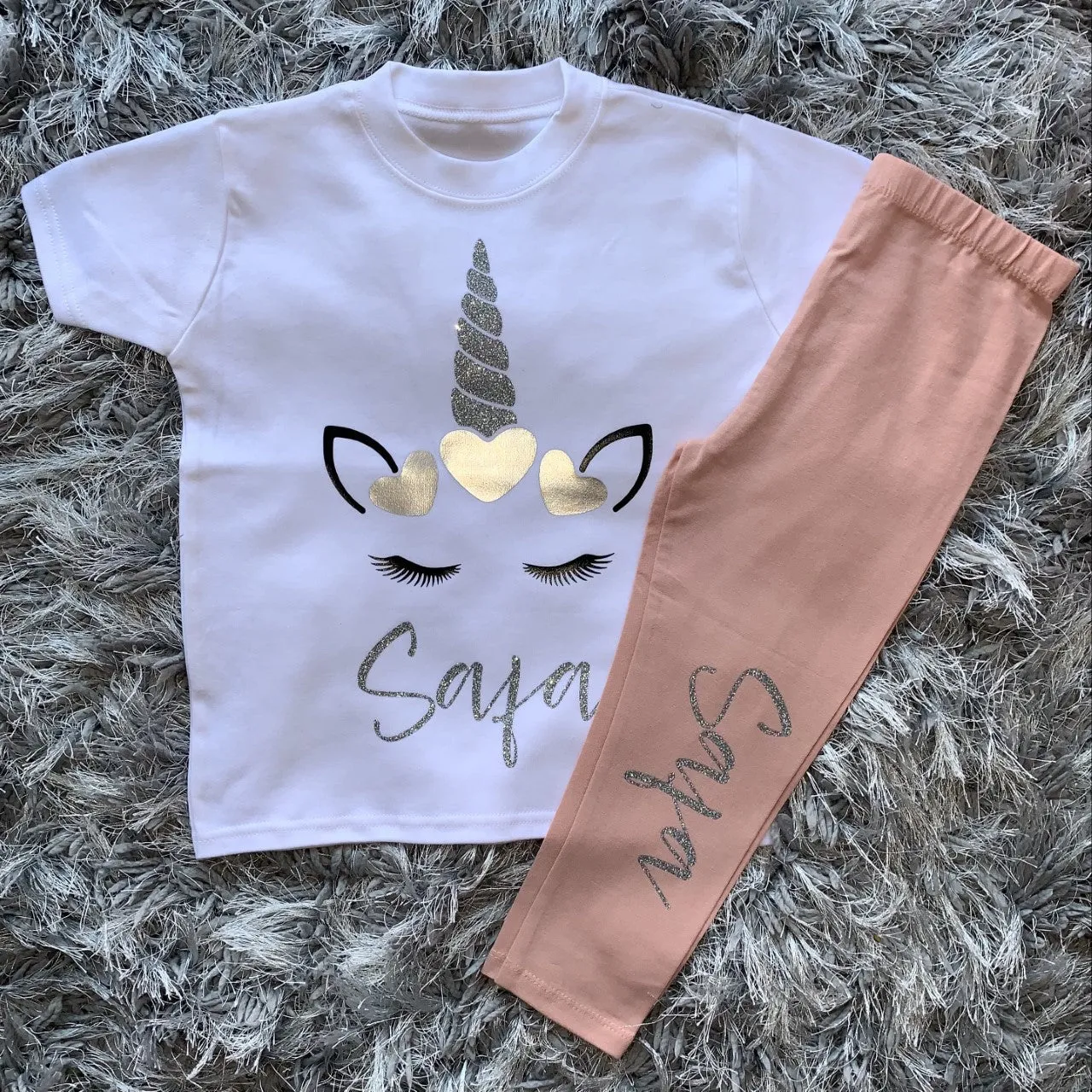 Dusty Pink Unicorn T-Shirt Leggings Set