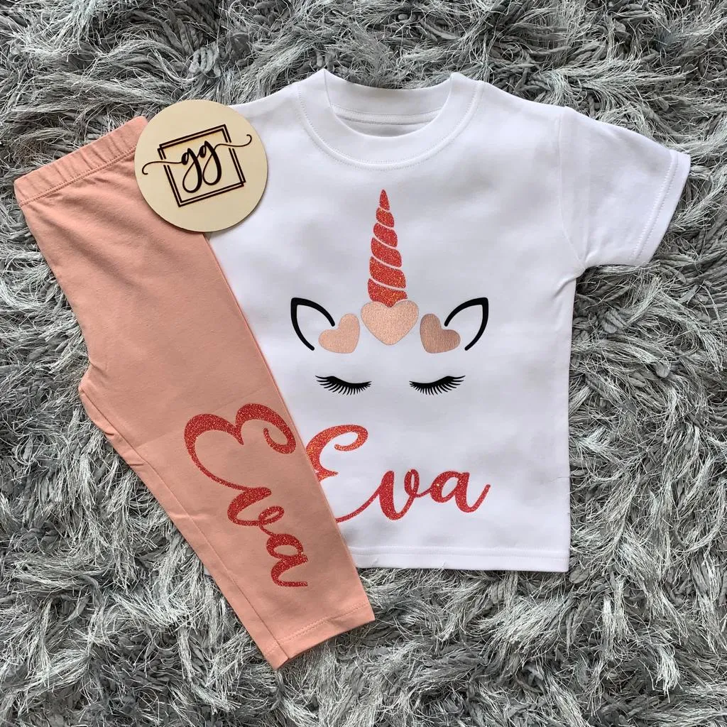 Dusty Pink Unicorn T-Shirt Leggings Set