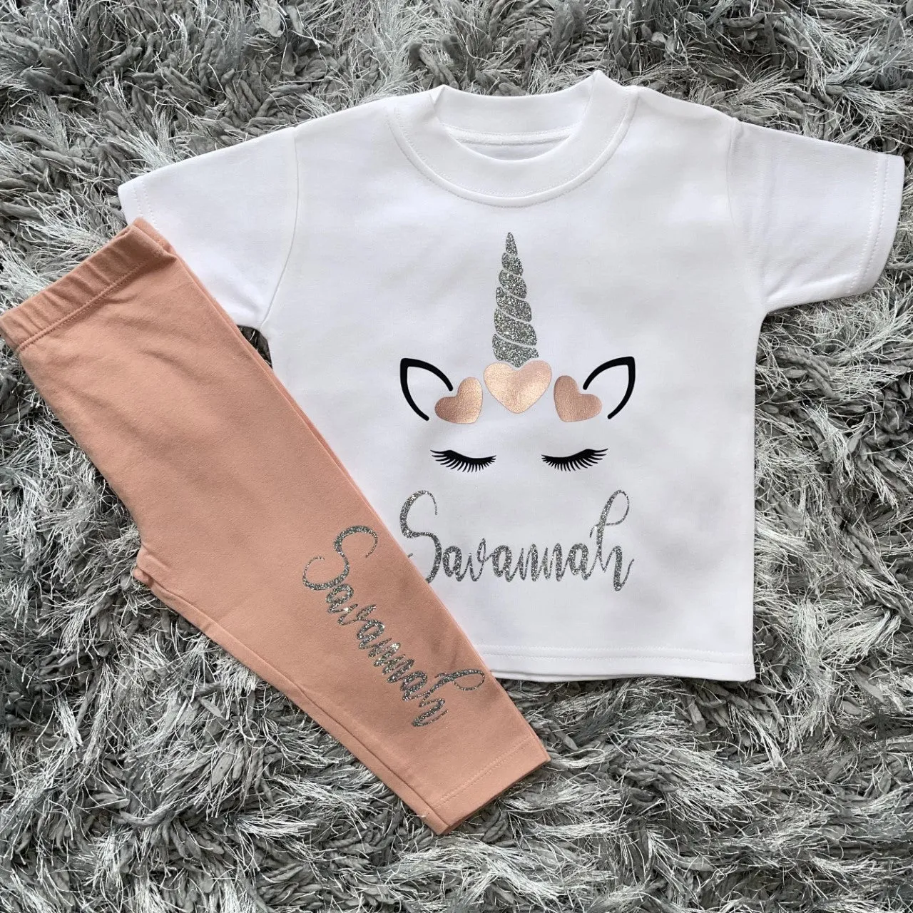 Dusty Pink Unicorn T-Shirt Leggings Set