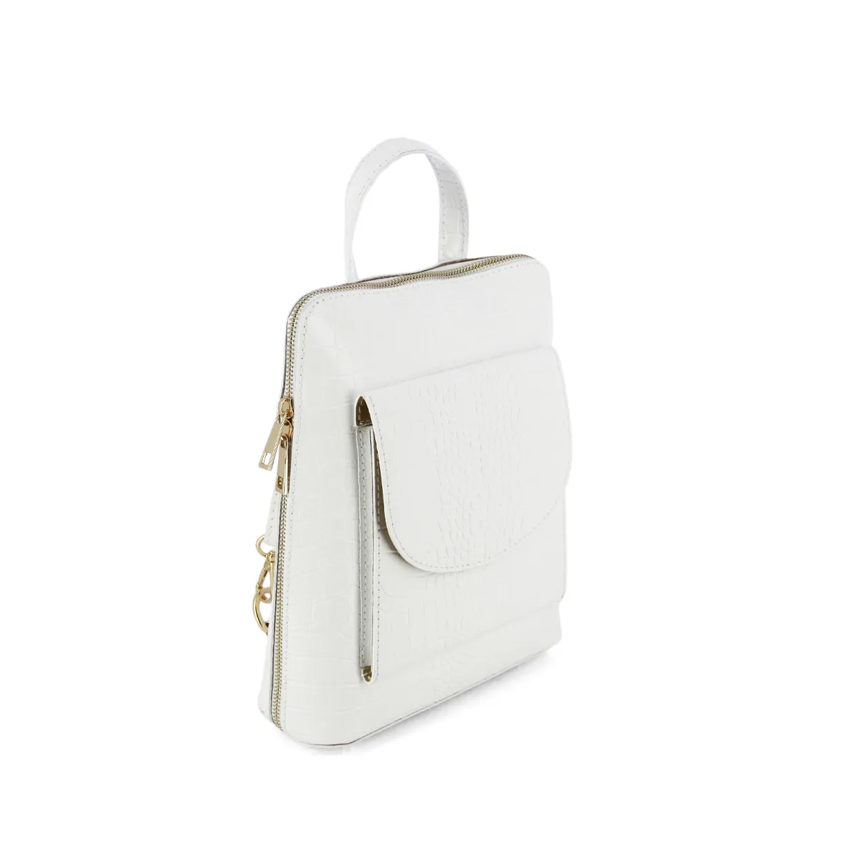 Embossed Leather Backpack -White