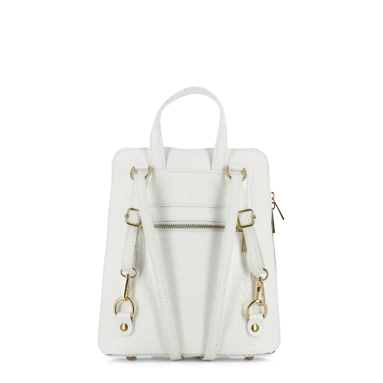 Embossed Leather Backpack -White