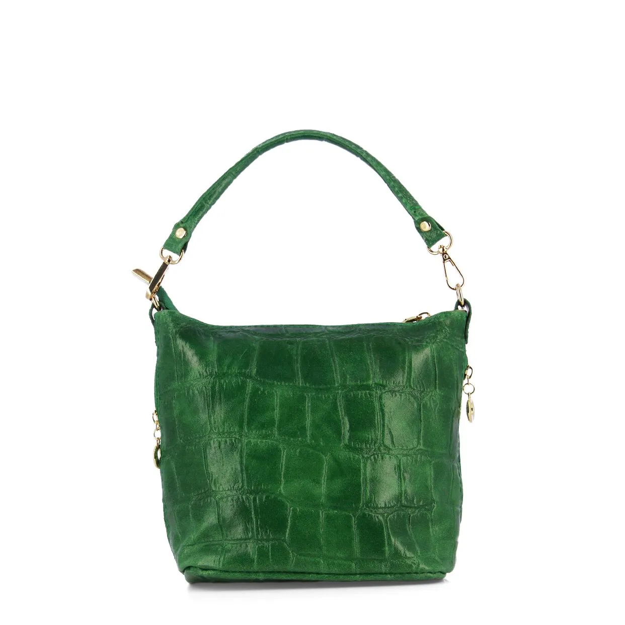 Embossed Leather Shoulder Bag -Green