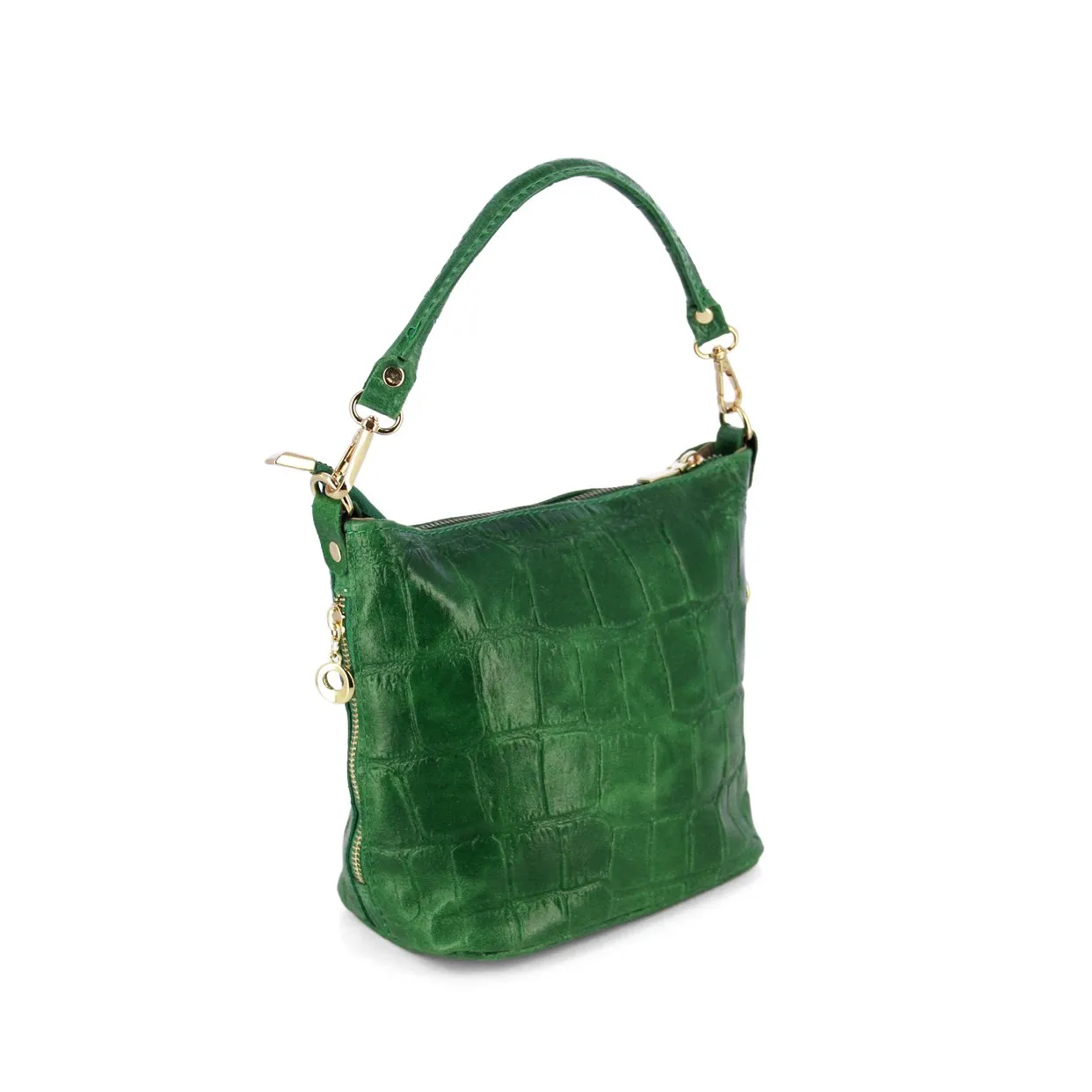 Embossed Leather Shoulder Bag -Green