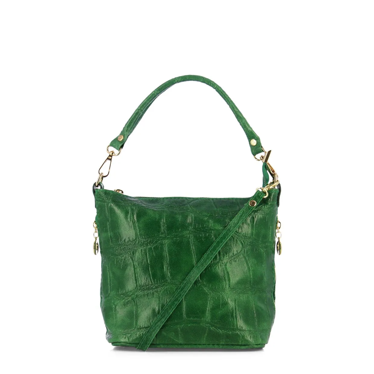 Embossed Leather Shoulder Bag -Green