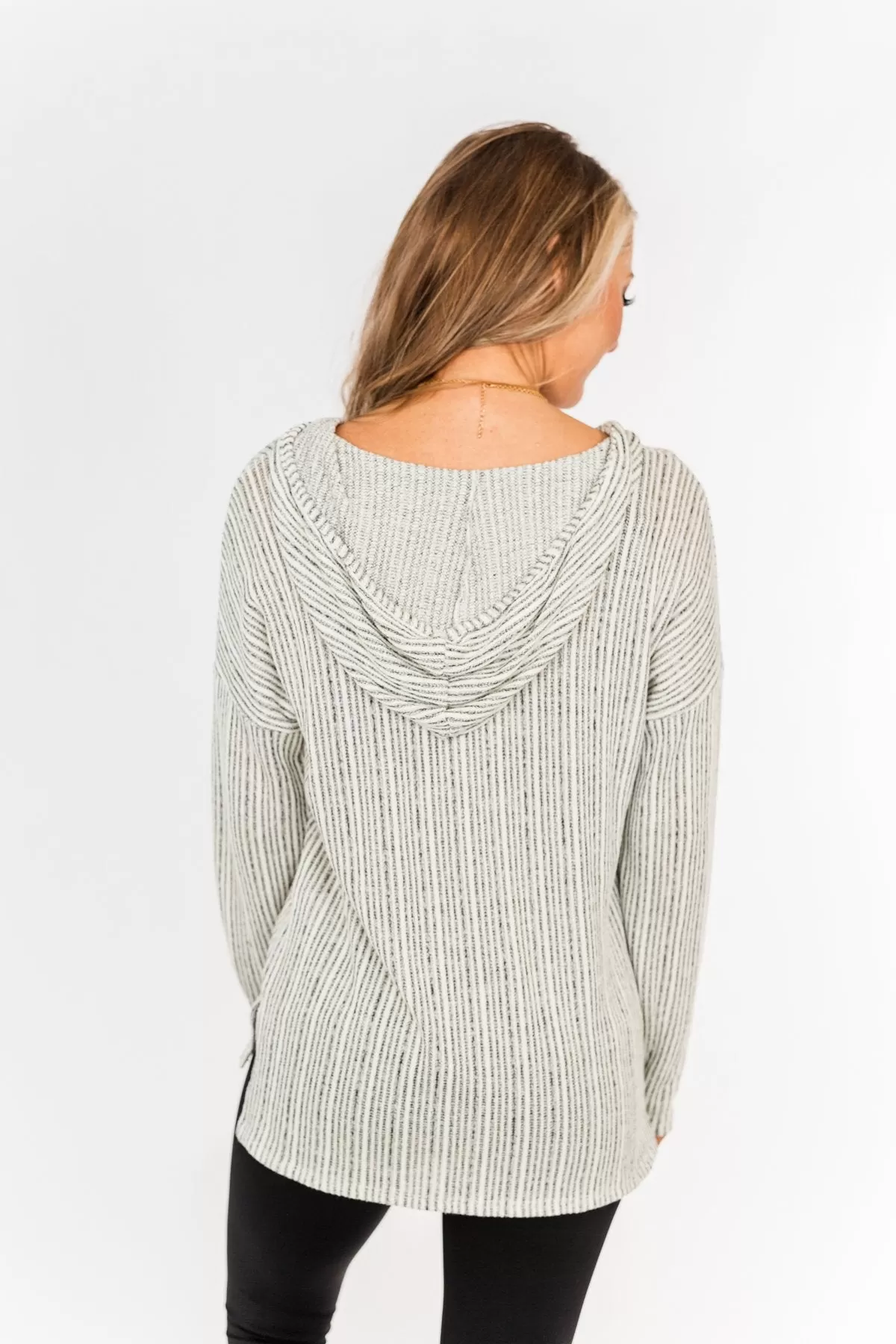 Embrace The Day Knit Hoodie- Ivory & Dark Charcoal