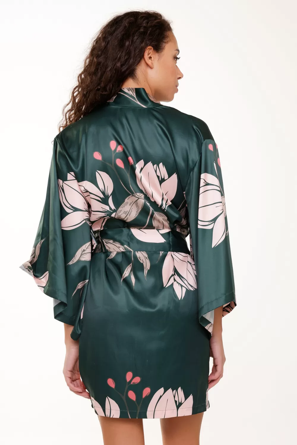 Floral Print Short Satin Kimono