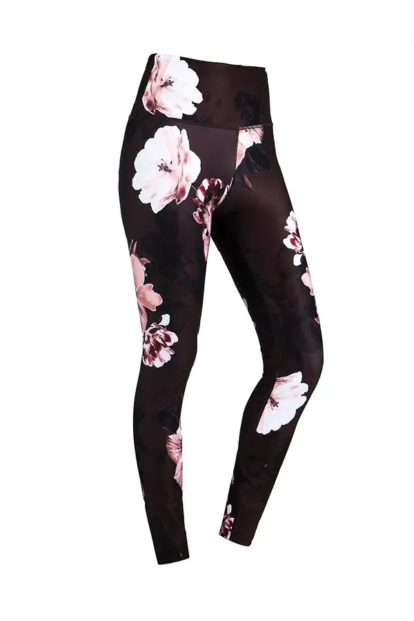 France Black Floral High Waisted Activewear Leggings