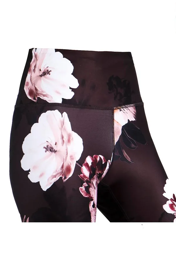 France Black Floral High Waisted Activewear Leggings