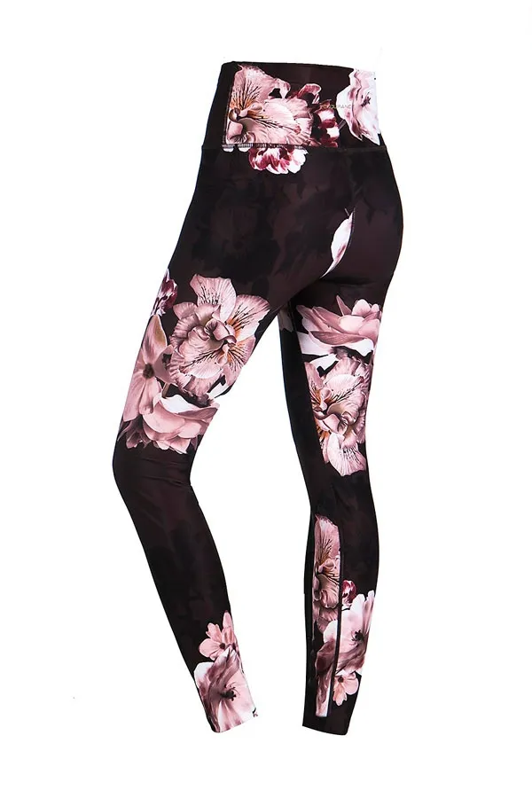 France Black Floral High Waisted Activewear Leggings