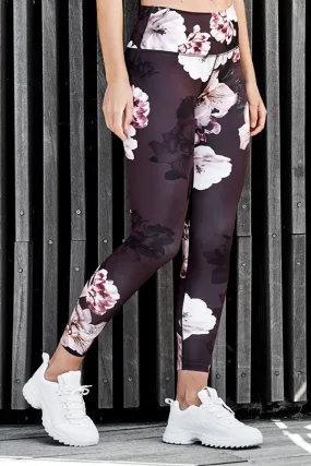 France Black Floral High Waisted Activewear Leggings