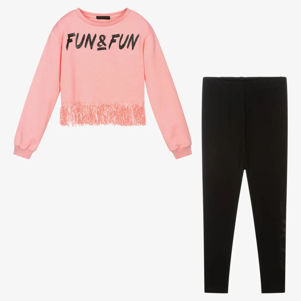 Girls Pink & Black Leggings Set