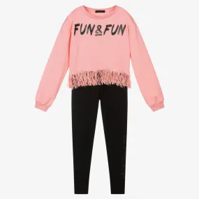 Girls Pink & Black Leggings Set