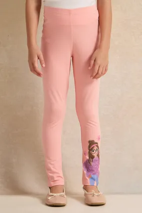 Girls Pink Printed Leggings