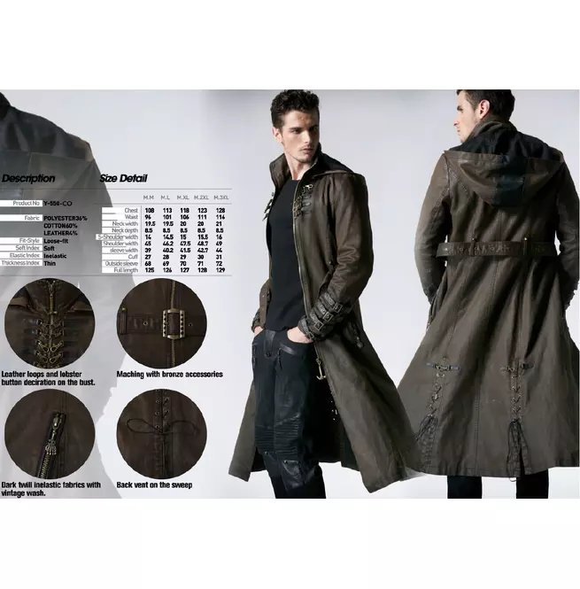 Gothic Military Er Punk Rock Trench Coats With Standing Collar