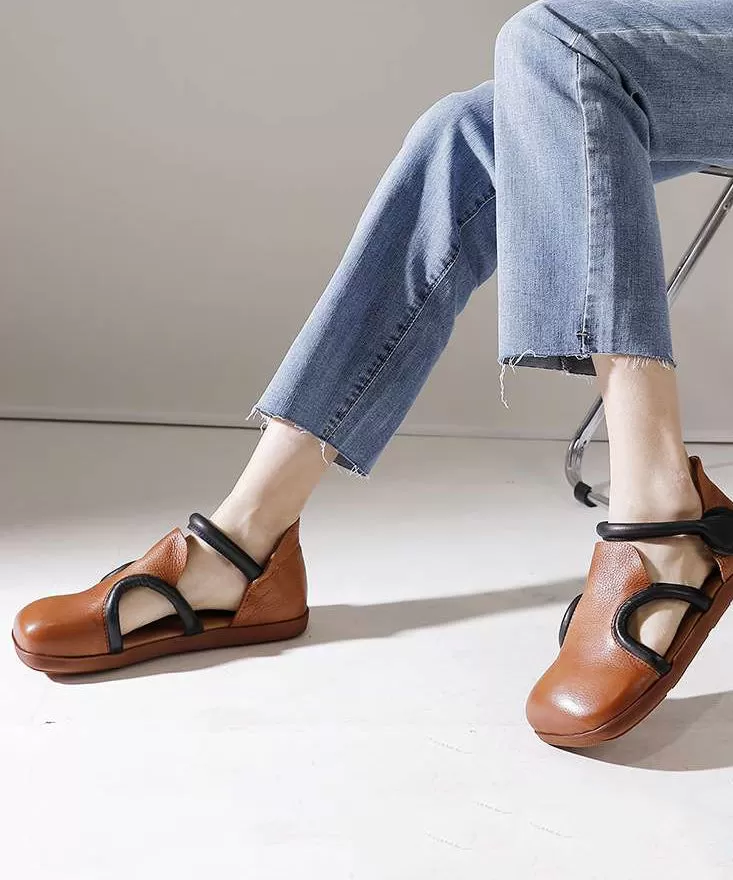 Handmade Brown Platform Splicing Buckle Strap Flats Shoes SL1016