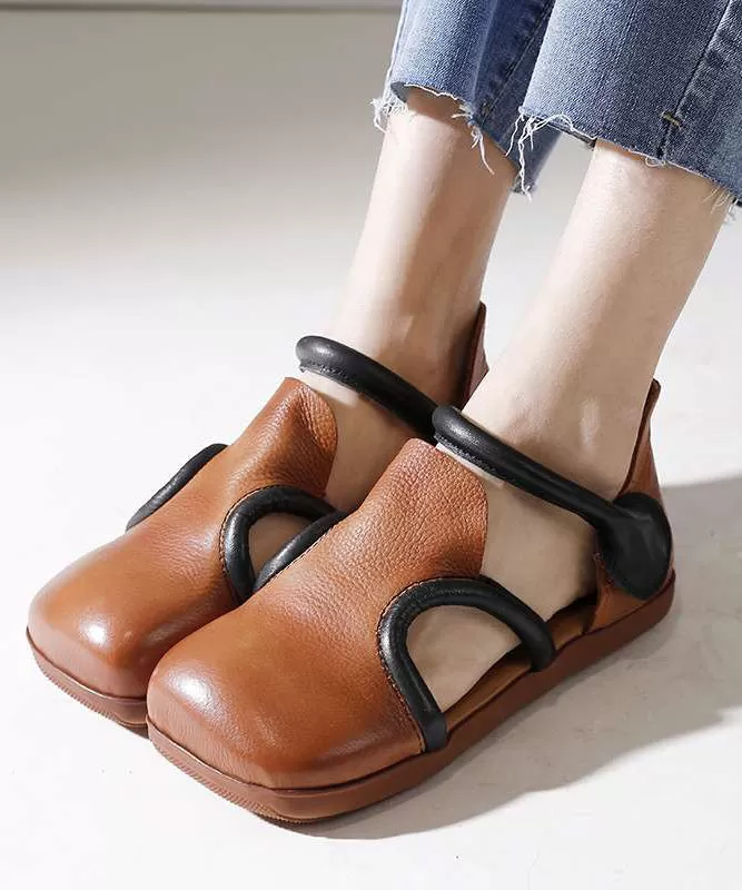 Handmade Brown Platform Splicing Buckle Strap Flats Shoes SL1016