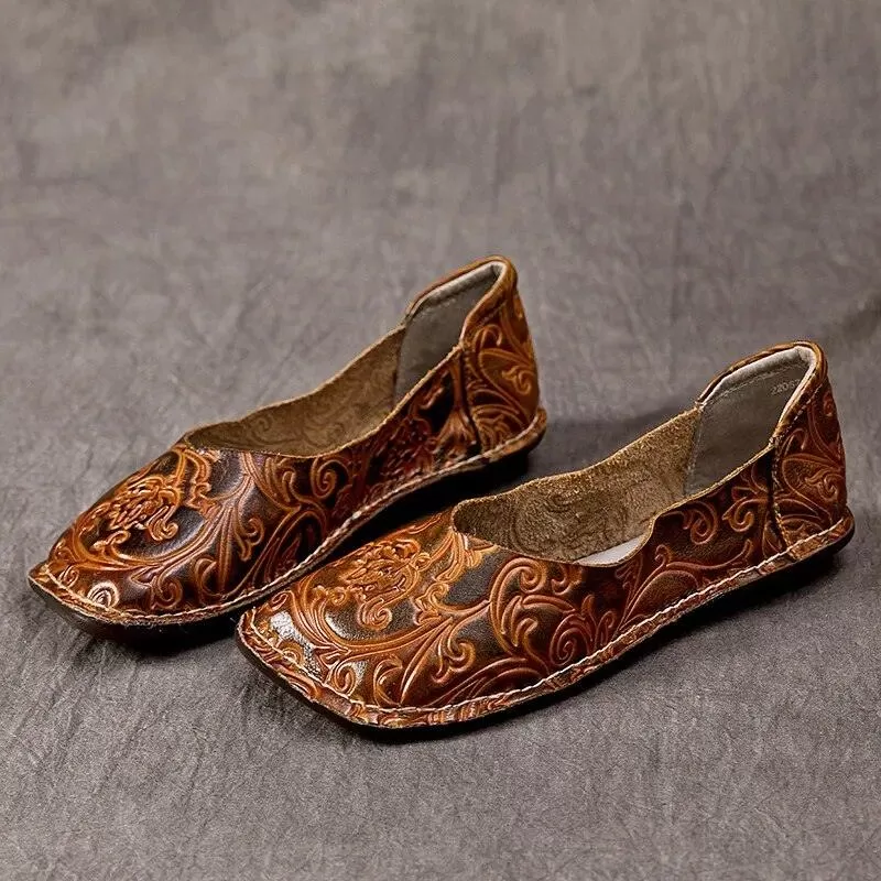 Handmade Soft Leather Embroidery Women's Casual Shoes - AZ243 Flats