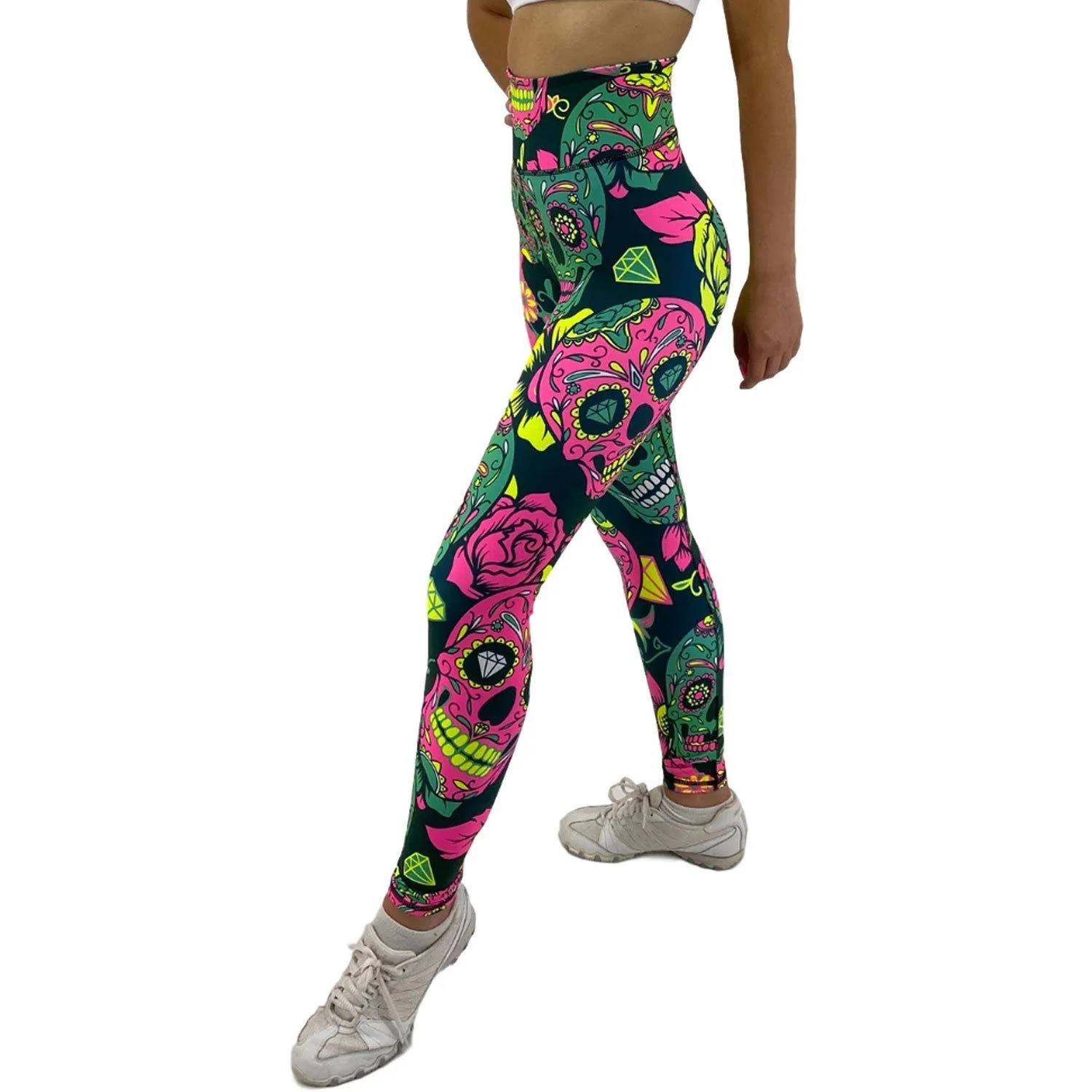 Jean Neon Teal Sugar Skull Leggings