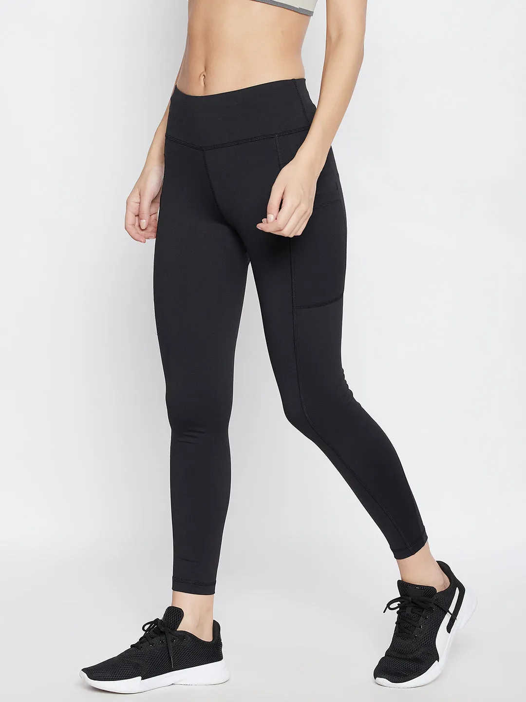 JUMP USA Women Solid Black Activewear Gym Tights