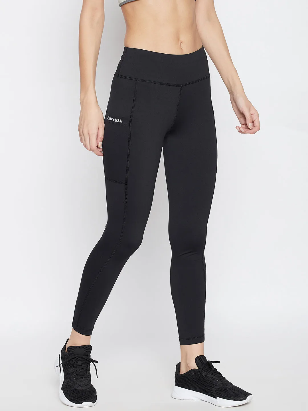 JUMP USA Women Solid Black Activewear Gym Tights