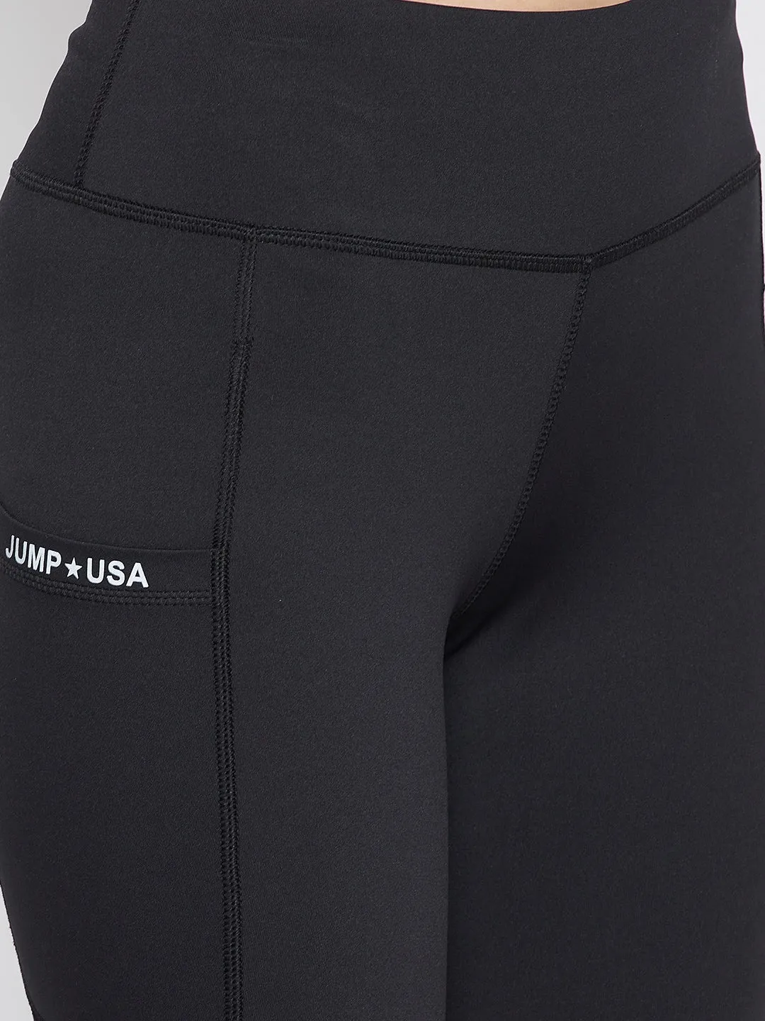 JUMP USA Women Solid Black Activewear Gym Tights